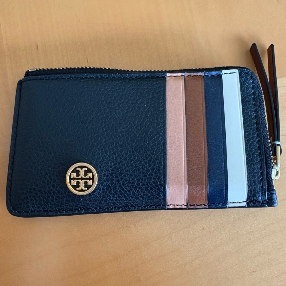 Tory Burch Robinson Pebbled Leather Card Case One Size, BLACK - Picture 3 of 6